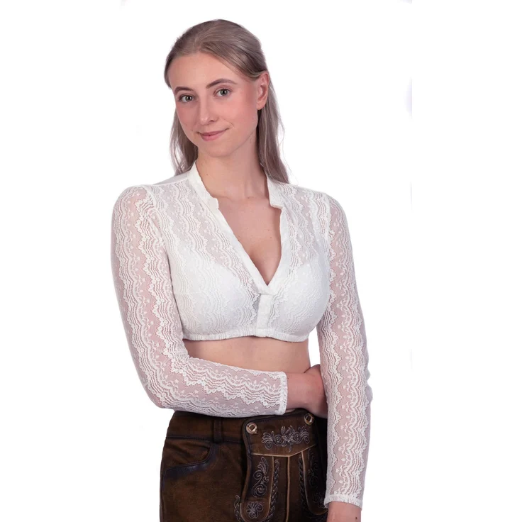 Edelnice Dirndlbluse Amelie, Spitzenbluse in Reinweiß mit V-Ausschnitt – Bild 1