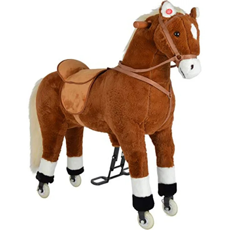 Pink Papaya XXL Reitpferd auf Rollen Amigo, 90cm Spielpferd, fahrendes Schaukelpferd bis 80kg belastbar, Spielzeug Plüsch Pferd zum Drauf sitzen mit Sounds, Pink