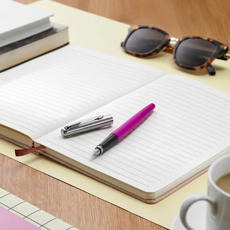 Parker Jotter Originals C.C. Füllhalter, Patronenfüllsystem, Edelstahl-Zierteile, kratzfester Kunststoffschaft, M Schreibbreite, blau, pink – Bild 7