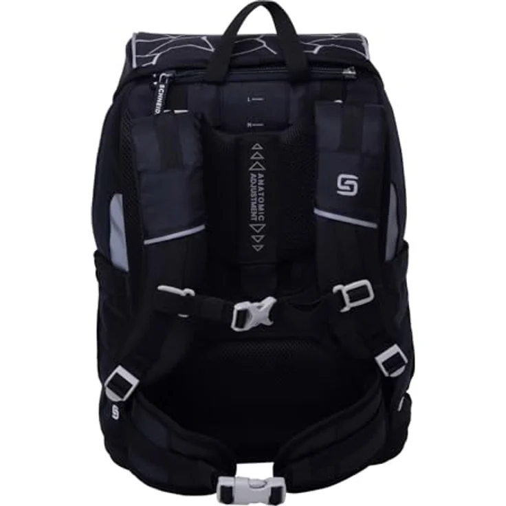 Schneiders Ergoplus 2in1 Schulranzen Set, 7-teilig, 22L, ergonomisches Tragesystem, reflektierende Elemente, LED-Leuchtstab, Dark Hunter schwarz – Bild 4