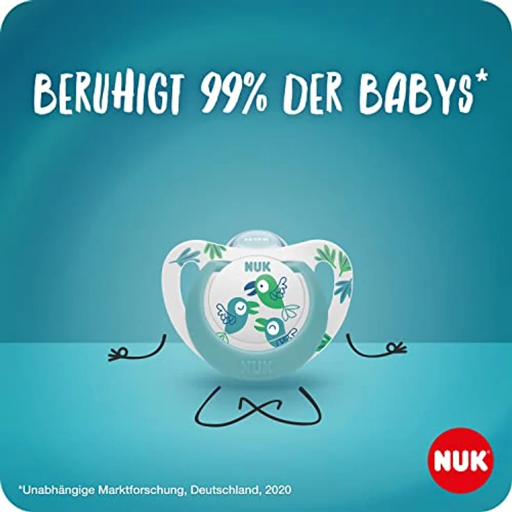 NUK Star Day & Night Babyschnuller | 6-18 Monate | Beruhigt 99 % der Babys | BPA-freie Silikonschnuller | Mit Leuchteffekt für einfaches Finden im Dunkeln | Krokodil | 4 Stück – Bild 2