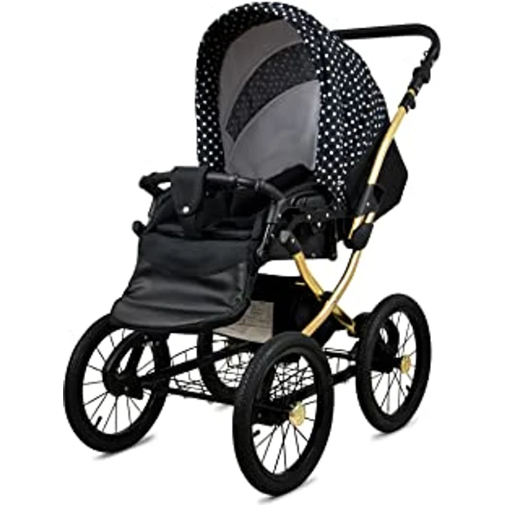 Babylux BabyLux ALU 2in1 Kinderwagen für Neugeborene und Kleinkinder, White Dots Gold Frame - Verstellbare Rückenlehne und Fußstütze, lichtechte elegante Stoffe, Fünf-Punkt-Sicherheitsgurte, leicht faltbar – Bild 3