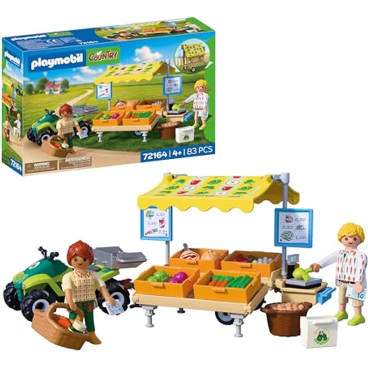 Playmobil Farm Stand 72164, mobiler Marktstand mit Quad, Aufklappbarer Markise und Zubehör – Bild 1