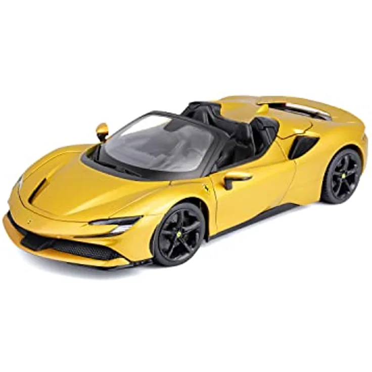 Bburago Ferrari SF90 Spider, Modellauto im Maßstab 1:18, bewegliche Motorhaube, Kofferraum und Türen, Gold, Race & Play Serie (18-16016)