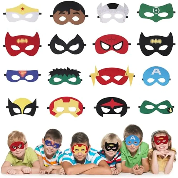 URAQT Cosplay Masken Set, 16 Stück Kinderfilzmasken für Jungen und Mädchen, multicolor, ideal für Halloween, Kindergeburtstag und Karneval