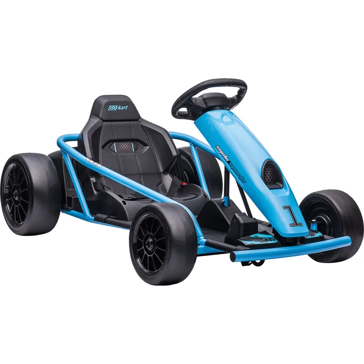 HOMCOM Kinder Elektro Gokart 24 V Drift Kart mit Langsamem Start, Musik, Hupe und Sicherheitsgurt, Kinderfahrzeug für 8-12 Jahre Kinder, Blau