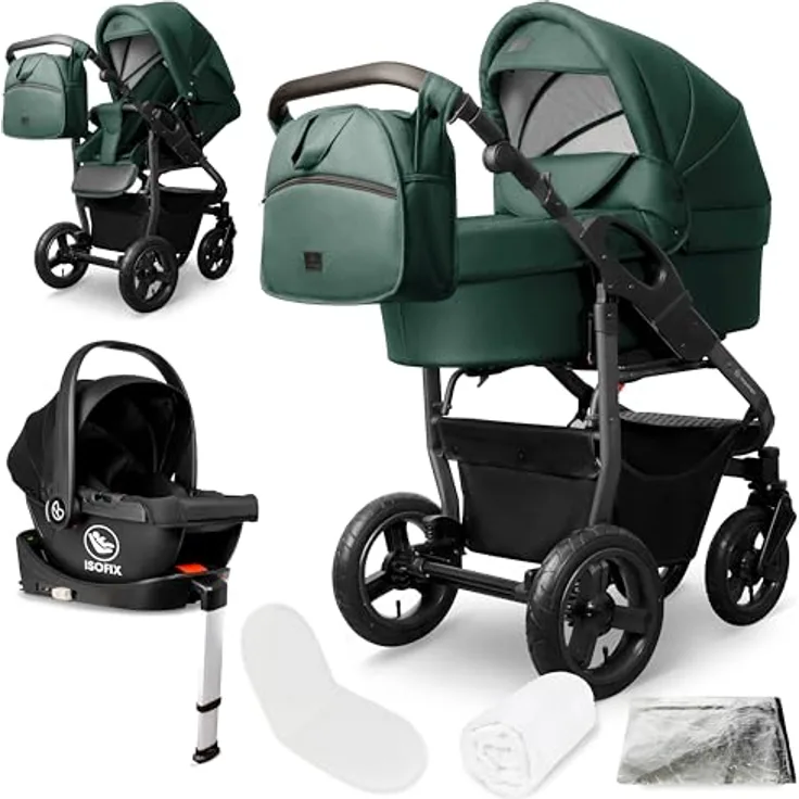 Bergsteiger Capri Kombikinderwagen 4-in-1, Babywanne, Sportsitz, i-Size Babyschale, Isofix-Station, luftbereifte, höhenverstellbar, faltbar, mit Zubehör