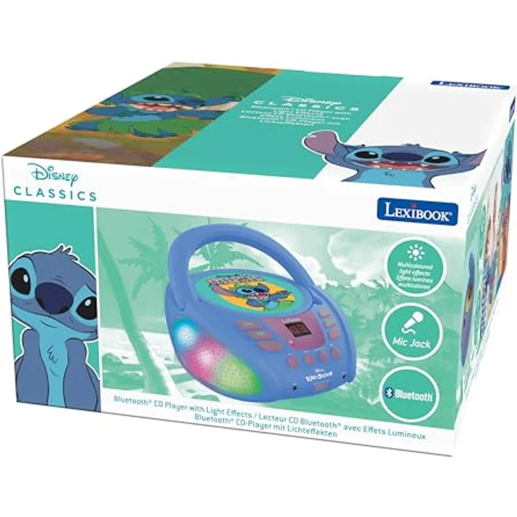 Lexibook Disney Stitch RCD109D, tragbarer Bluetooth CD-Player mit mehrfarbigen Lichteffekten, Mikrofonanschluss und Aux-Eingang, blau – Bild 4