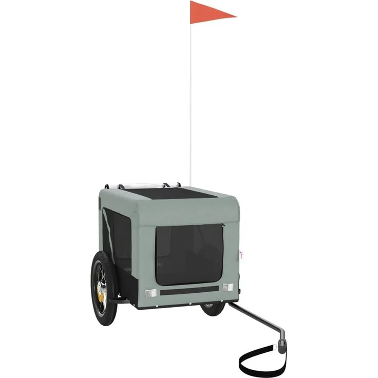 vidaXL Fahrradhundeanhänger Fahrradanhänger Hunde Grau und Schwarz Oxford-Gewebe & Eisen, Reflektoren & Flagge für sicheres Fahren – Bild 1