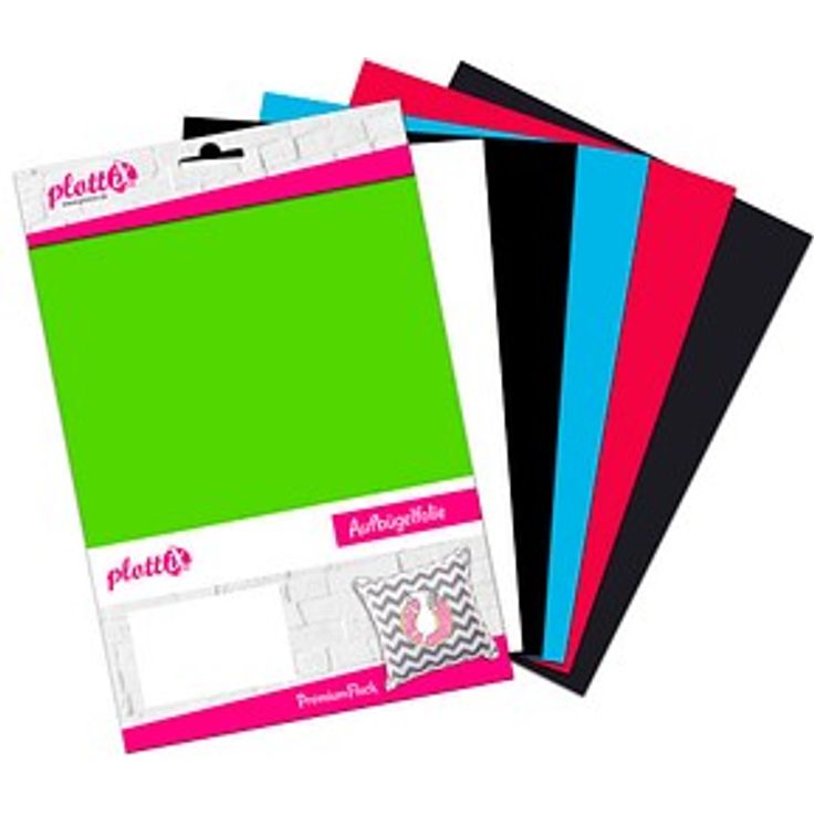 plottiX PremiumFlock Aufbügelfolie, farbsortiert, 6 Stück à 20 x 30 cm, samtig weich und hochdeckend