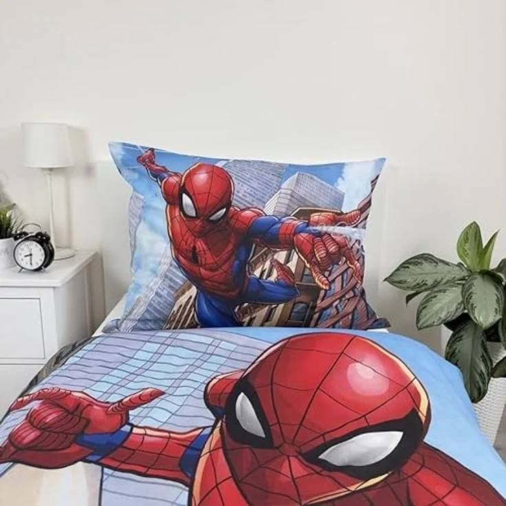 Jerry Fabrics Spiderman Wende Bettwäsche Kopfkissen Bettdecke 135/140x200 cm blau, 100% Baumwolle, atmungsaktiv und pflegeleicht – Bild 3