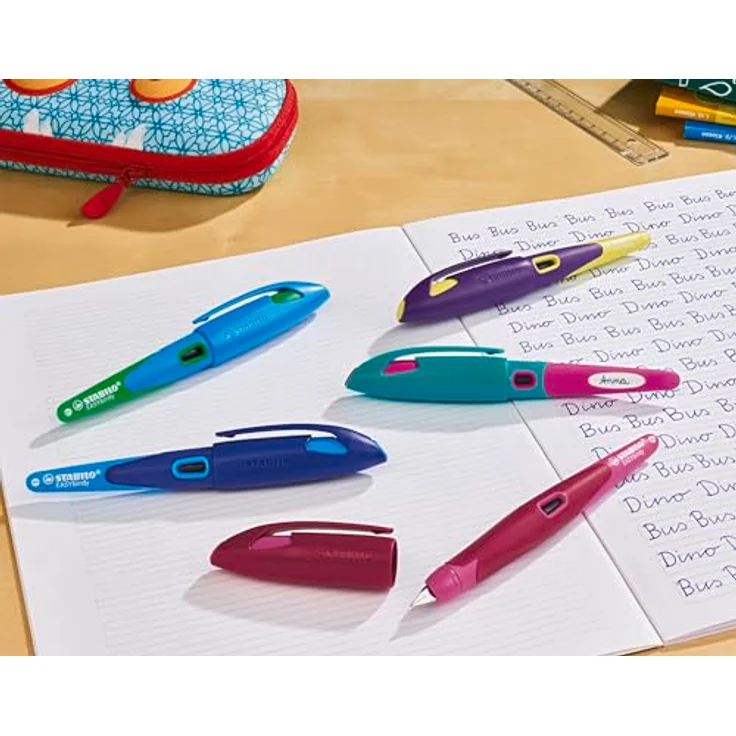 STABILO Füllfederhalter EASYbirdy R, ergonomischer Schulfüller für Rechtshänder, Feder A, himmelblau/grasgrün, inkl. löschbarer Standardpatrone – Bild 7