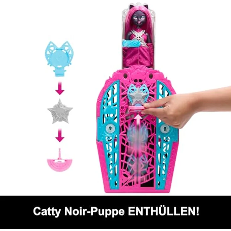 MonsterHigh™ Anziehpuppe Verborgene Schätze, Catty - 19 modische Überraschungen, bewegliche Puppe, mit Lupenschlüssel und Aufbewahrungsschrank – Bild 5