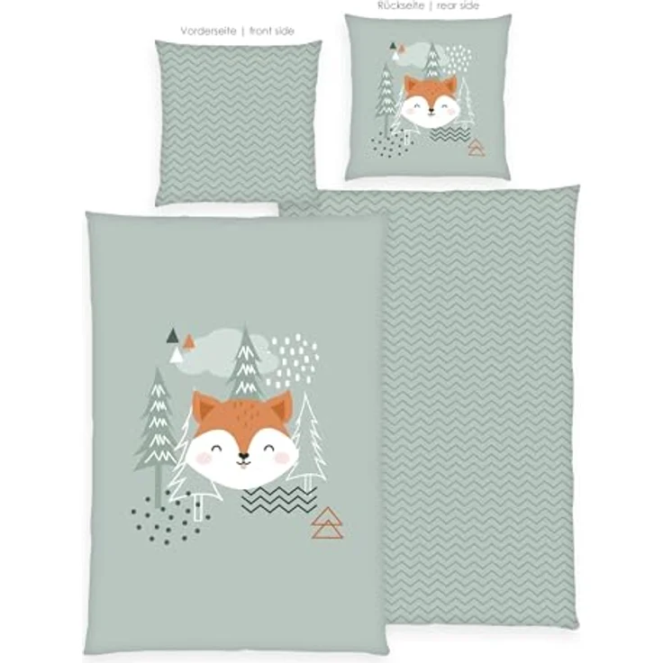 Herding Young Collection Bettwäsche Nordic Forest, 2-teiliges Set mit Wendebezügen, Kissenbezug 80x80 cm, Bettbezug 135x200 cm, Baumwolle Renforcé, grün – Bild 2