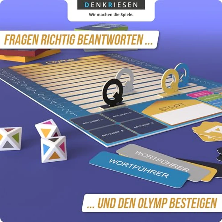 Denkriesen Quizduell Olymp, Brettspiel für 4-12 Spieler mit 1200 Fragen aus 8 Kategorien, Deutsch – Bild 5