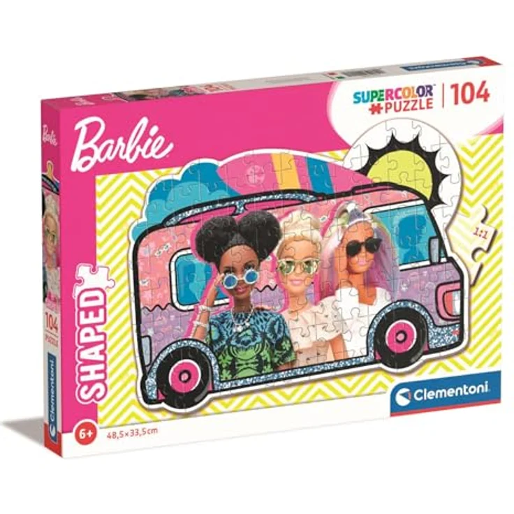 Clementoni Supercolor Puzzle Shaped Barbie, 104 Teile, buntes Kinderpuzzle mit Leuchtkraft & Farbintensität, Geschicklichkeitsspiel ab 6 Jahren, 48,5 x 33,5 cm – Bild 1