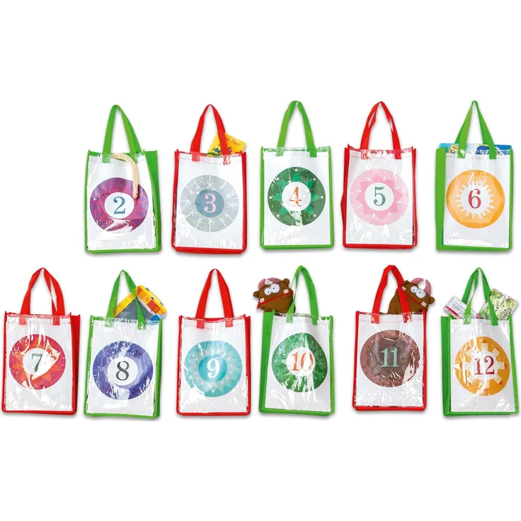 Betzold Adventskalender XXL, Kunststofftaschen-Set mit 12 roten und 12 grünen DIN A4-Taschen, individuell gestaltbar
