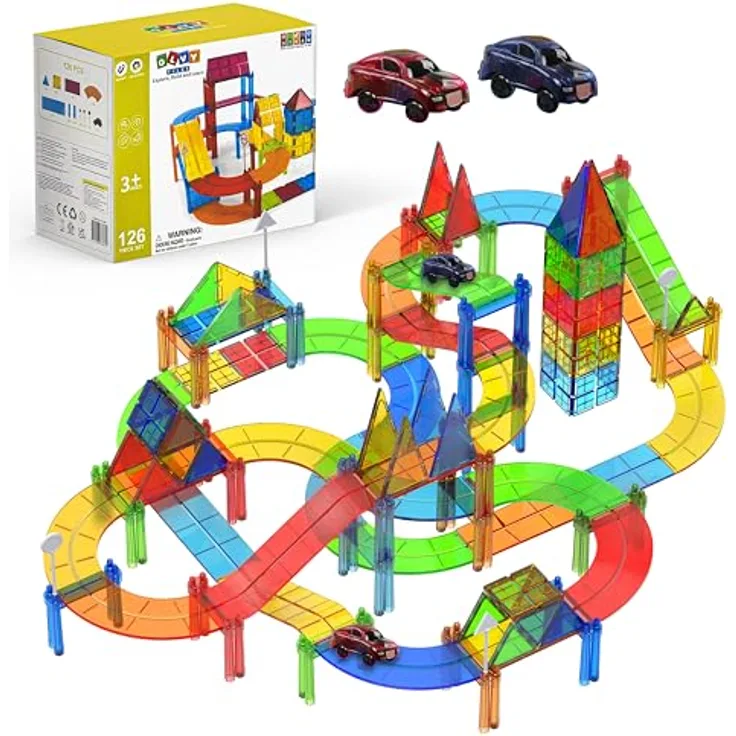 Olvy Magnetische Bausteine Montessori Spielzeug, 126er Magnetset für Kinder ab 3 Jahren, fördert Kreativität und Motorik, kompatibel mit anderen Magnet-Set