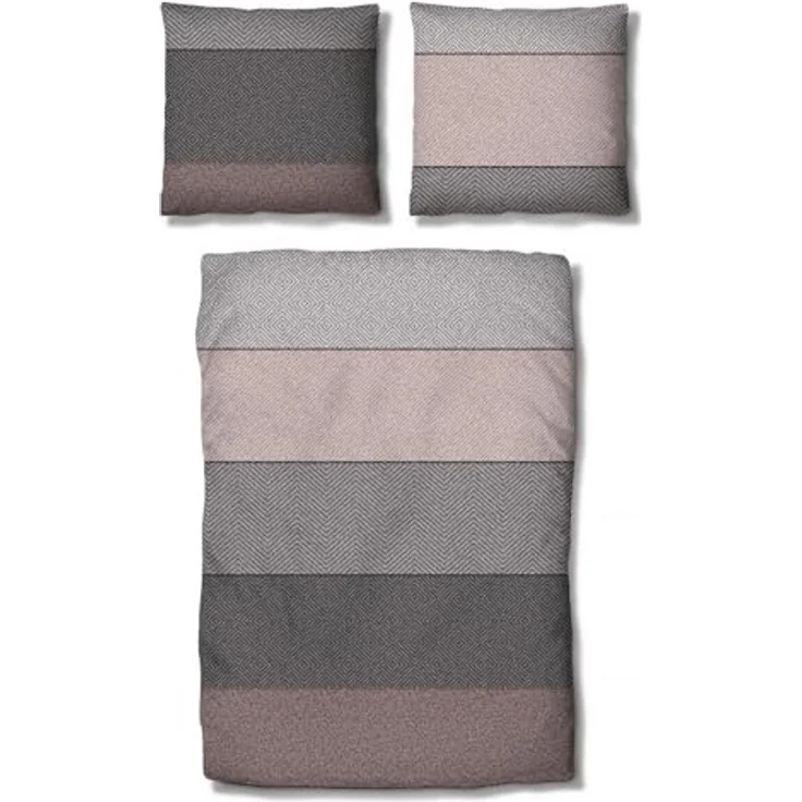 Traumschlaf Mako-Satin Bettwäsche Kansas, Ganzjahresbettwäsche aus 100% Baumwolle, modernes Blockdesign, seidig glatt & atmungsaktiv, 135x200 cm + 80x80 cm, Rose – Bild 1