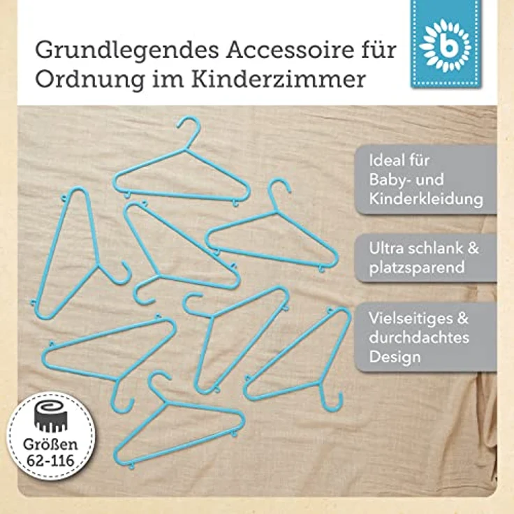 Bieco Kleiderbügel Kinder 8 St. Hellblau | Länge ca 30 cm | Baby Kleiderbügel | Kunststoff Kleiderbügel Kinder Baby | Baby Organiser Für Kleiderschrank | Kleiderbügel Baby | Baby Clothes Hangers – Bild 3