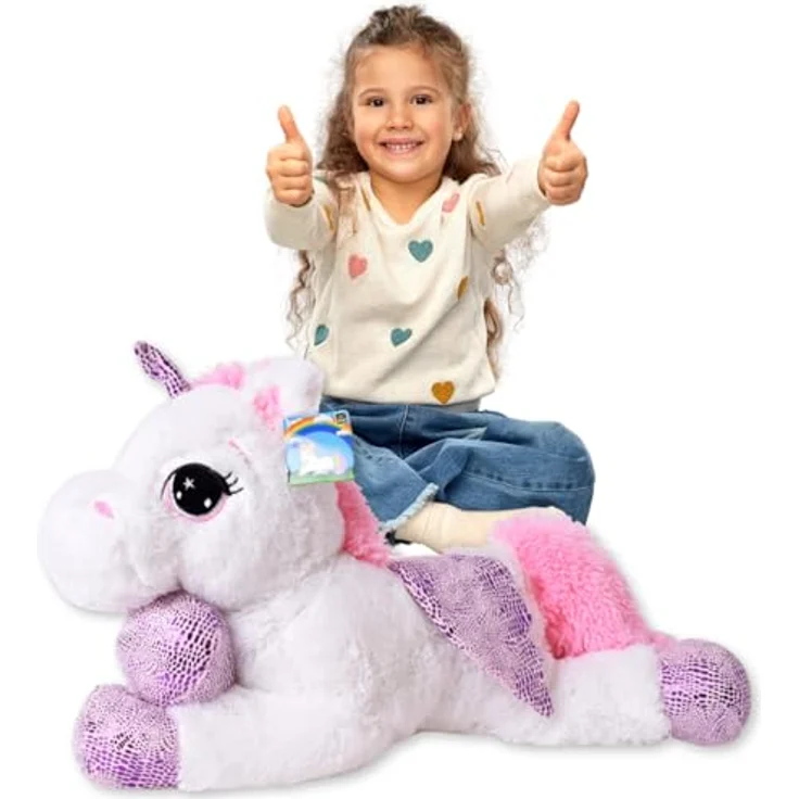 TE-Trend Einhorn Kuscheltier Plüschtier 45cm Weiß mit Lila Glitzerhorn für magische Spielzeit und fantasievolle Abenteuer - Preisvergleich – Bild 2