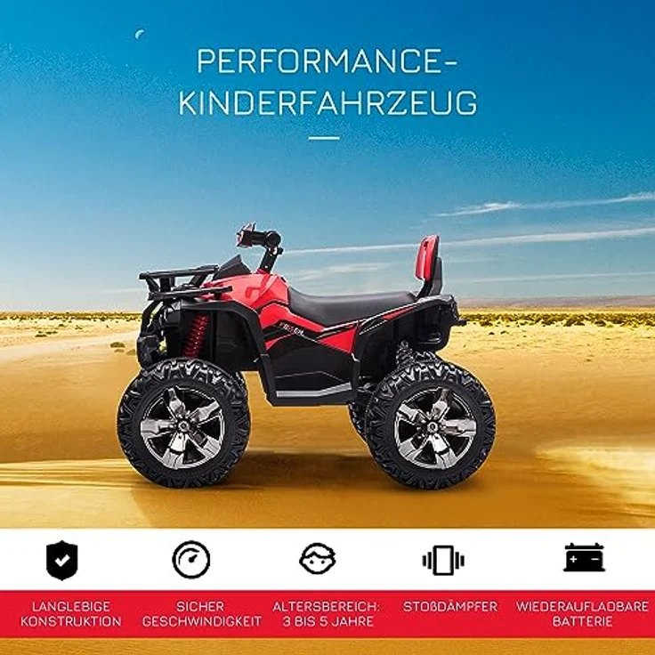 HOMCOM Elektro-Kinderquad, Kinder Elektrofahrzeug mit MP3 und USB, Belastbarkeit 30 kg, Rot – Bild 3