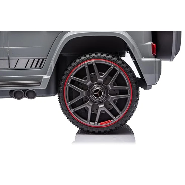 FINOOS Mercedes Benz G63 Kinder Elektroauto 12V mit Fernbedienung, grau, 2 Motoren, LED-Scheinwerfer, USB/AUX/SD-Slot, Sicherheitsfunktionen – Bild 7