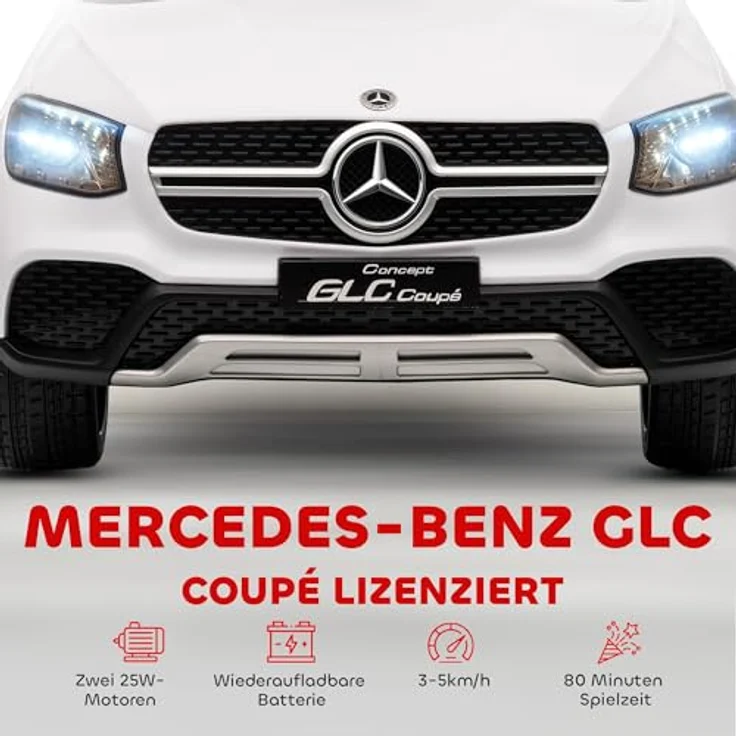 AIYAPLAY Kinder Elektroauto Mercedes-Benz GLC Coupé, 12V mit 2 Motoren, 2,4 GHz Fernbedienung, weiß, für Kinder von 3-6 Jahren – Bild 3