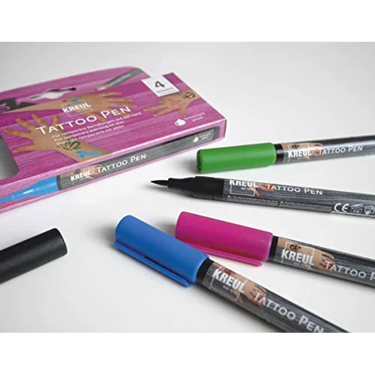 KREUL 62171 - Tattoo Pen Set, 4 Stifte und 3 Schablonen, Kosmetiktinte auf Wasserbasis, hält bis zu 5 Tage, dermatologisch getestet, vegan, parabenfrei – Bild 2