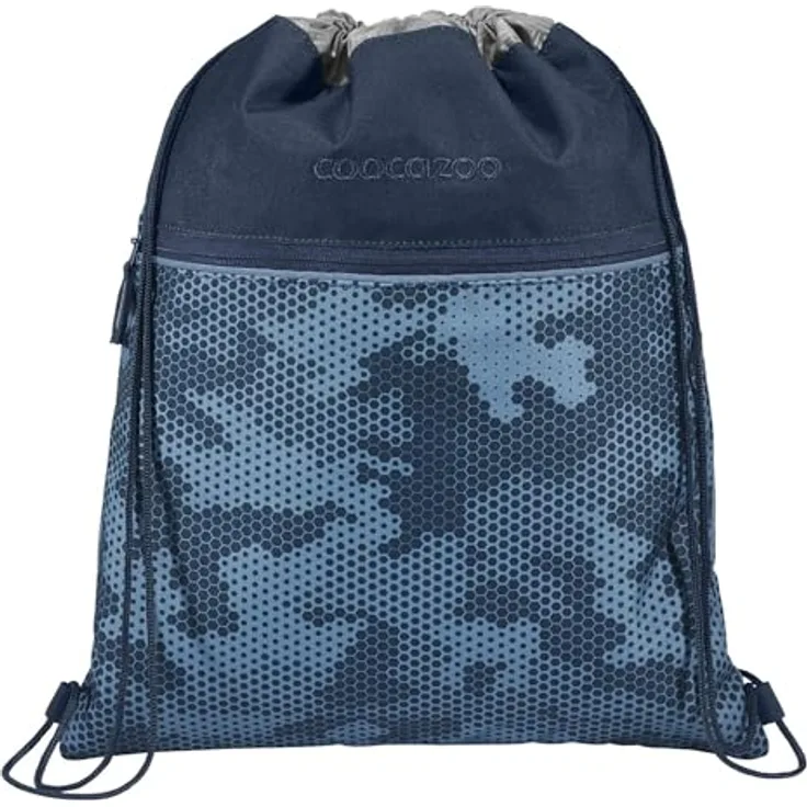 coocazoo Turnbeutel „Geometric Sky”, grau-blau, mit Reißverschlussfach und Kordelzug, reflektierende Elemente, Schlaufen zur Befestigung am Schulrucksack, 10 Liter, ab der 3. Klasse