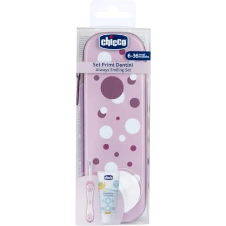 Chicco Baby Zahnbürste und Zahnpasta Set, ergonomische Zahnbürste mit weichen Borsten und Apfel-Bananen-Zahnpasta, für erste Milchzähne, praktisches Case, Reiseset, lila, 6-36 Monate – Bild 5