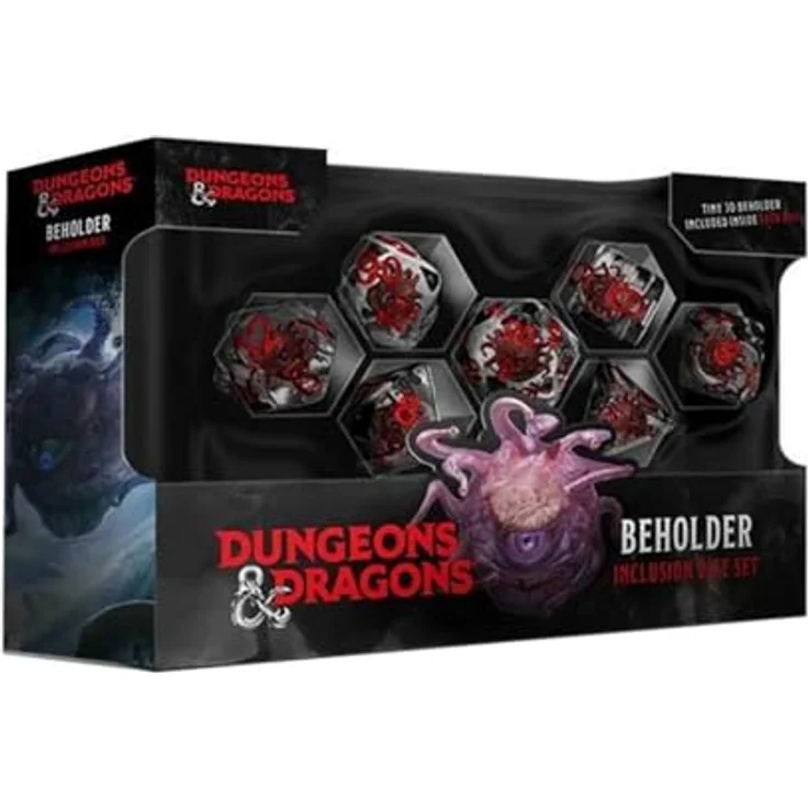 FanRoll Dungeons & Dragons Beholder-Würfel-Set, 7-teiliges Kunstharz-Würfelset mit 3D-Beholder-Inklusion – Bild 1