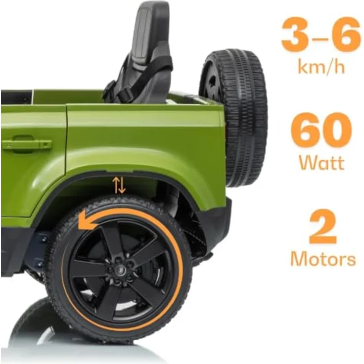 Vrooomy Land Rover Defender 90 Elektro-Kinderfahrzeug 12V mit Fernbedienung, EVA-Rädern, 3-Punkt-Gurt, MP3-Player – Grün – Bild 7