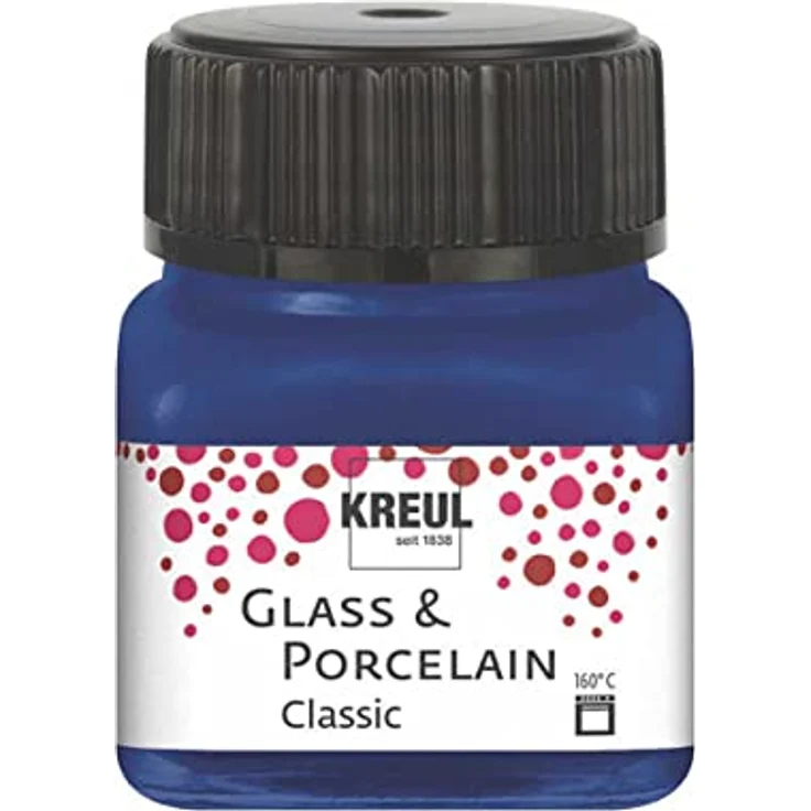KREUL Glass & Porcelain Classic royalblau, 20 ml, brillante, schnelltrocknende Malfarbe auf Wasserbasis, deckend, für hitzebeständige Materialien – Bild 1