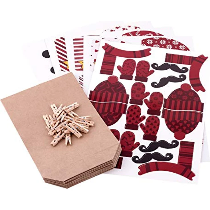 pajoma Adventskalender Zum Befüllen Weihnachtseule Mit Extras, Bastelset Eule Owl DIY, 24 Beutel Kraftpapier Tüten 14x22cm (Rot mit Extras) – Bild 2
