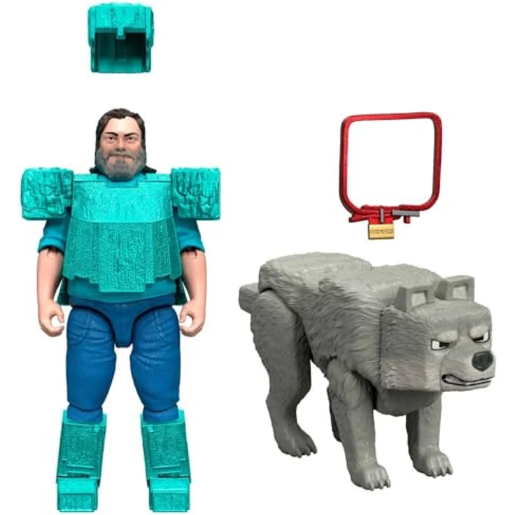 Mattel Minecraft JFR71 Movie Core Scale Steve und Wolf Actionfiguren-Set, 2 Stück, 10,2 cm, Steve in Diamantrüstung – Bild 3