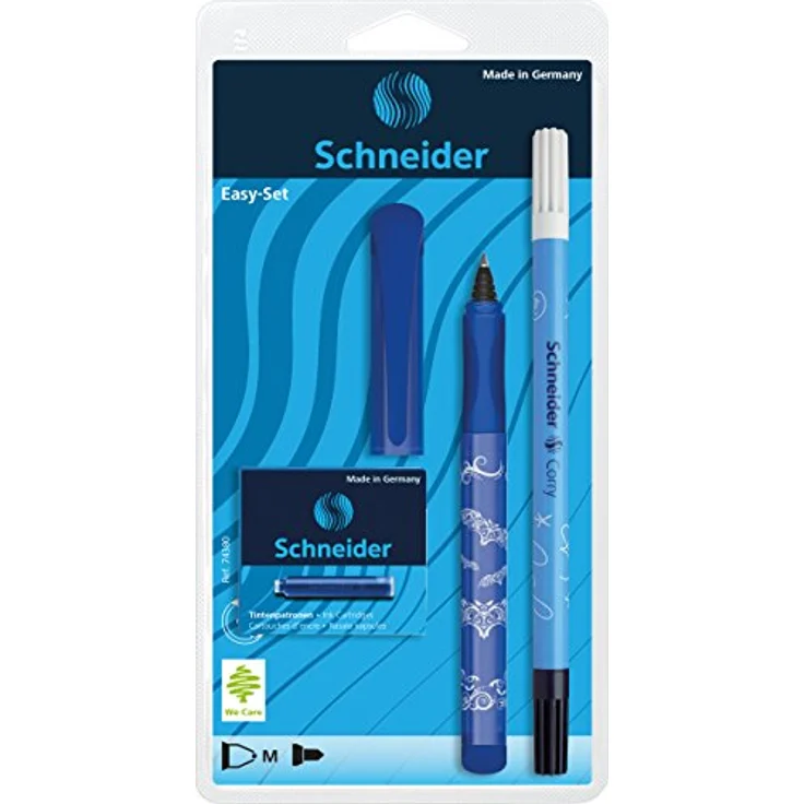 SCHNEIDER NOVUS Füllhalter Patronenroller Easy Ball mit Tintenlöscher + 6 Patronen, blau – Bild 3