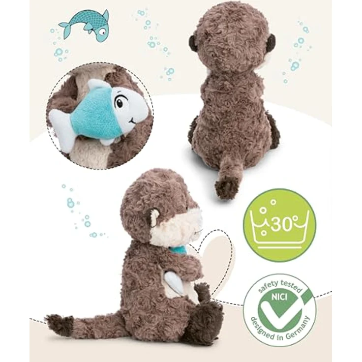 NICI Kuscheltier Otter Oda mit Fisch, 25 cm, grau-beige, schlenkernd aus NICI-Plüsch – Bild 4