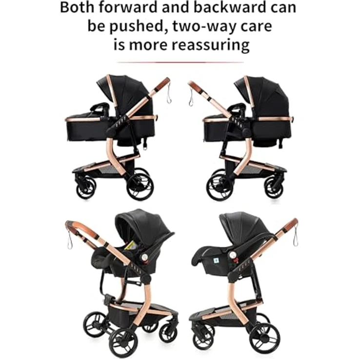 3 in 1 Kombikinderwagen Kinderwagen 3-in-1 Dreirad Lauflernhilfe Hochlandschaft Kinderwagen Faltbarer Kinderwagen Babywagen Babywagen für Baby 0-36 Monate (khaki 518) – Bild 5