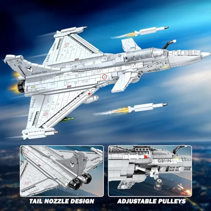 Reobrix Rafale Kampfjet Bausatz, Militärisches Flugzeug Modell mit 10 Raketen, 2099 Bausteine, für Erwachsene und Jugendliche ab 14 Jahren – Bild 5