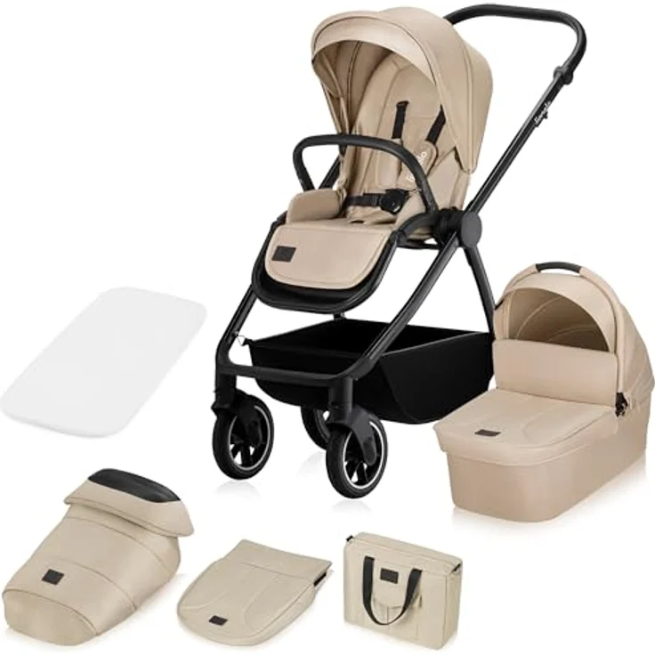 Lionelo Meril 2in1 Kinderwagen, Multifunktionaler Kinderwagen mit All-Terrain-Rädern, XXL-Reisewiege und vollfederung, kompakt zusammenklappbar – Bild 1