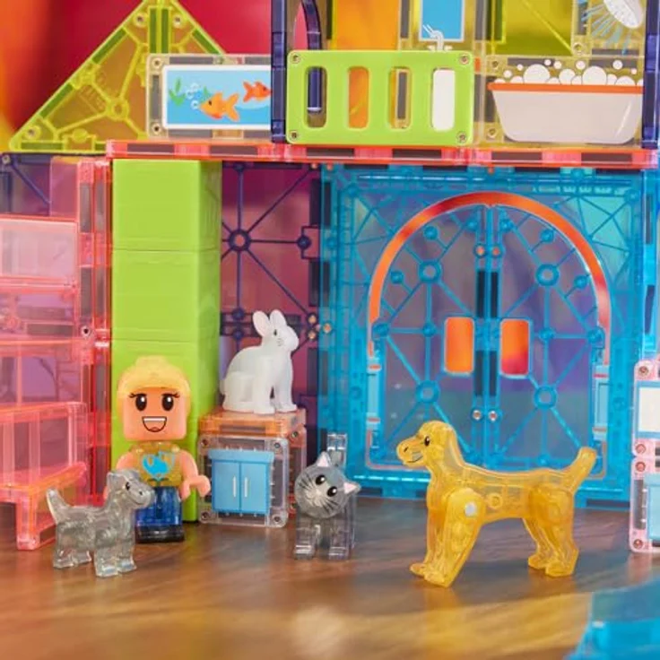 MAGNA-TILES Pet Playhouse 50-teiliges Magnetbauset mit beliebten Haustierfiguren und Rutschenstück, ideal für kinderfreundliches Spielen – Bild 3