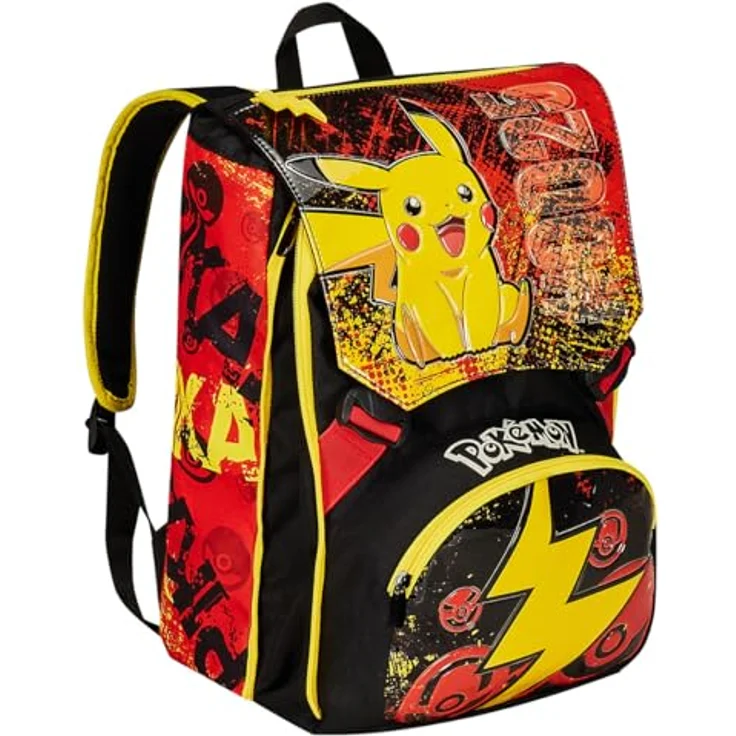 Seven Erweiterbarer Schulrucksack POKEMON – PIKACHU, Gelb Rot – Kinderrucksack mit Trinkflaschenhalter, mehrfarbig, Rucksack Backpacks – Bild 2