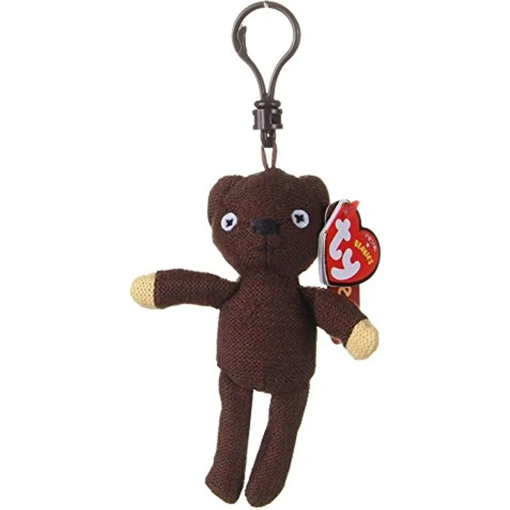 TY Mr. Beans Teddy Clip-On, 10 cm Schlüsselanhänger aus braunem Polyester, niedlicher Stofftier-Clip für Taschen und Schlüssel, ideales Geschenk für Mr. Bean-Fans
