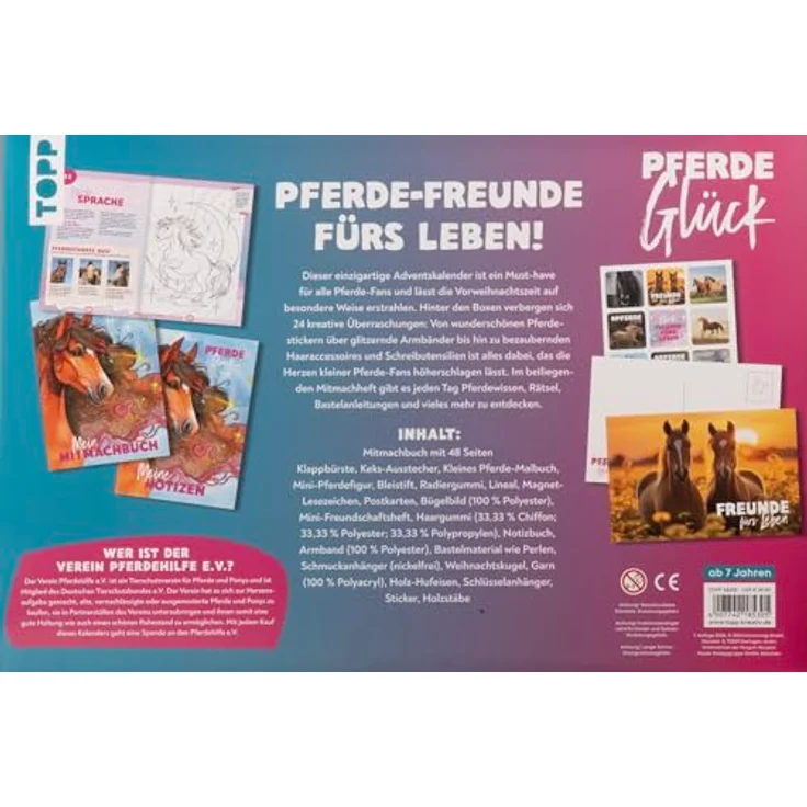 Topp Adventskalender Topp Pferdeglück, 24 kreative Überraschungen für Pferde-Fans mit Stickern, Armbändern und Haaraccessoires – Bild 2