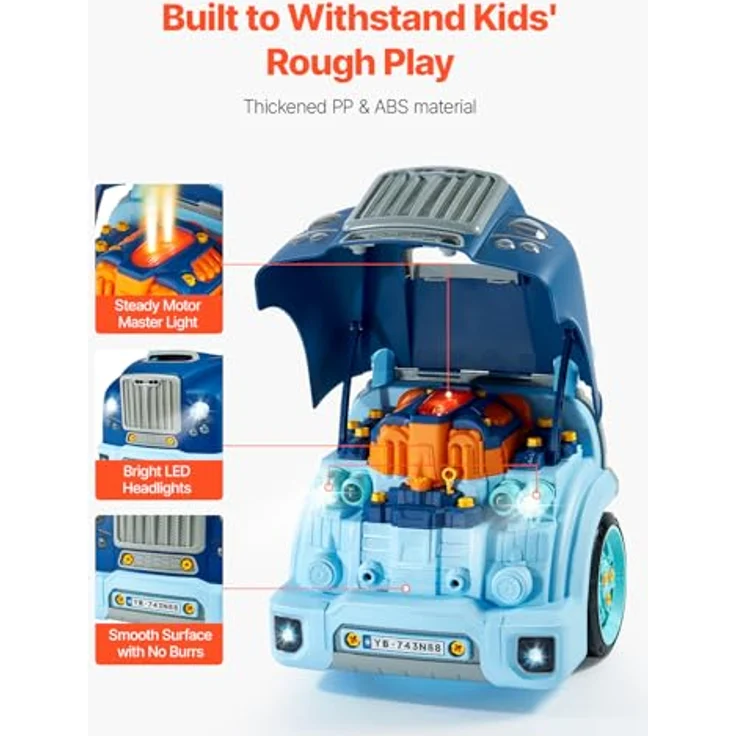 VEVOR Motorspielzeug D001-4, 60-teiliges Autoreparaturset für Kinder mit abnehmbaren Teilen, Lichtern, Geräuschen, Lenkrad und Hupe, Blau – Bild 6