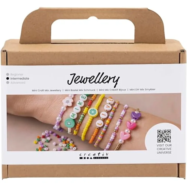 creativ company Kreativset Mini Bastel Mix Schmuck, Holzperlen-Set mit Buchstabenperlen und Rocailleperlen, ideales Bastelprojekt für individuellen Schmuck