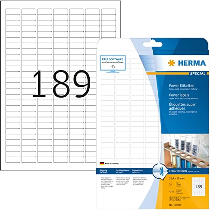 HERMA 4.725 Power-Etiketten 10900, selbstklebend, weiß, 25,4 x 10,0 mm, extrem stark haftend, FSC-zertifiziert – Bild 1