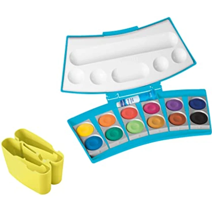 Pelikan Farbkasten ProColor®, Türkis/Neongelb, 12 Farben mit Deckweiß und herausnehmbarer Mischpalette – Bild 1