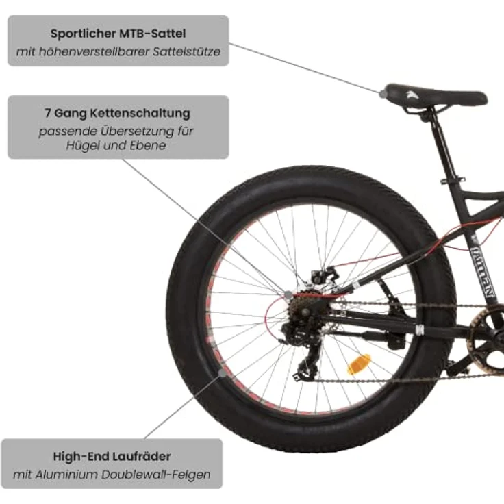 26 Zoll Galano Fatman 4.0 Zoll FAT TYRE Fatbike, Farbe:Schwarz - Preisvergleich – Bild 4